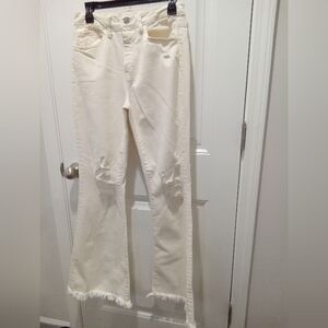 Willow & Root The Flared Out Distressed White Jeans Size 6